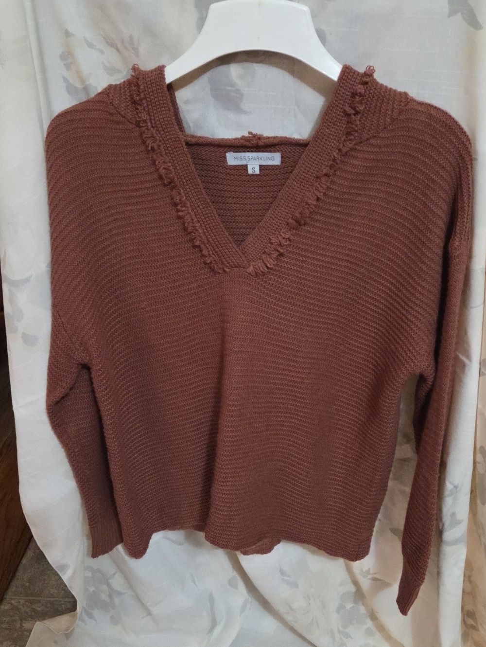 Miss Sparkling V-Neck Sweater in Rust Brown